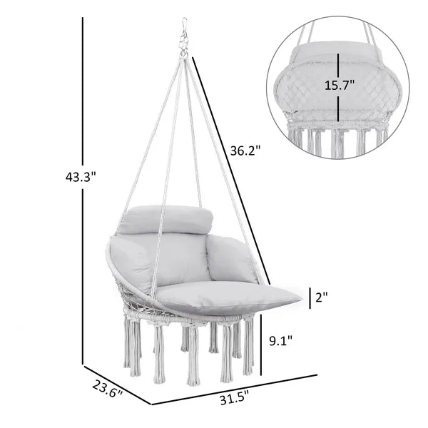 Outsunny Hammock Swing Chair, Macrame Hanging Chair with Large Cushion, Chain, Steel Frame for Indoor Outdoor Use, Gray - product image 3