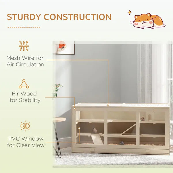 PawHut Hamster Cage 3 Tiers Wooden Big Habitat Mice Rat Exercise Play House Pen Opening Roof Ramps - product image 6