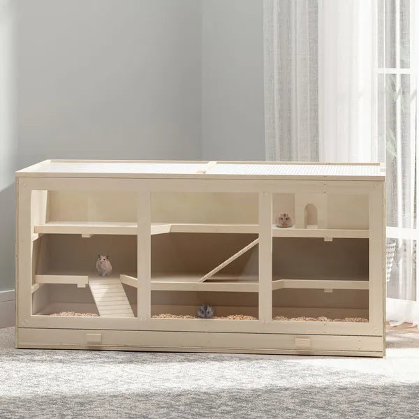 PawHut Hamster Cage 3 Tiers Wooden Big Habitat Mice Rat Exercise Play House Pen Opening Roof Ramps - product image 10