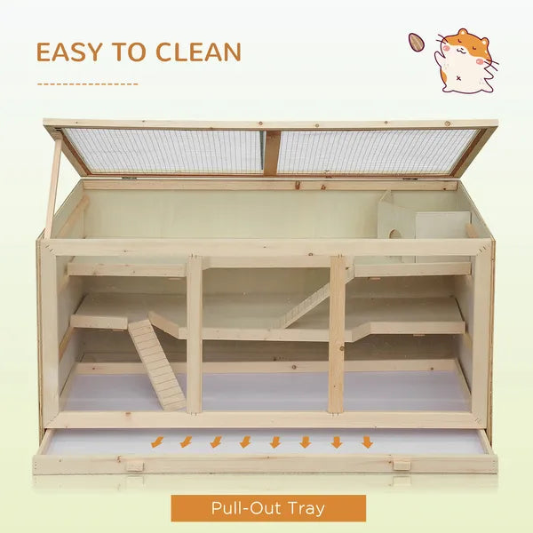 PawHut Hamster Cage 3 Tiers Wooden Big Habitat Mice Rat Exercise Play House Pen Opening Roof Ramps - product image 7