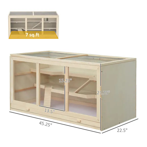 PawHut Hamster Cage 3 Tiers Wooden Big Habitat Mice Rat Exercise Play House Pen Opening Roof Ramps - product image 3