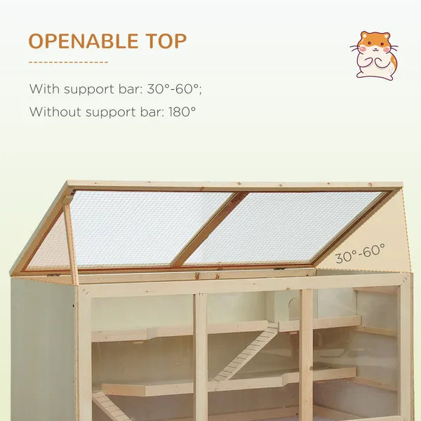 PawHut Hamster Cage 3 Tiers Wooden Big Habitat Mice Rat Exercise Play House Pen Opening Roof Ramps - product image 5
