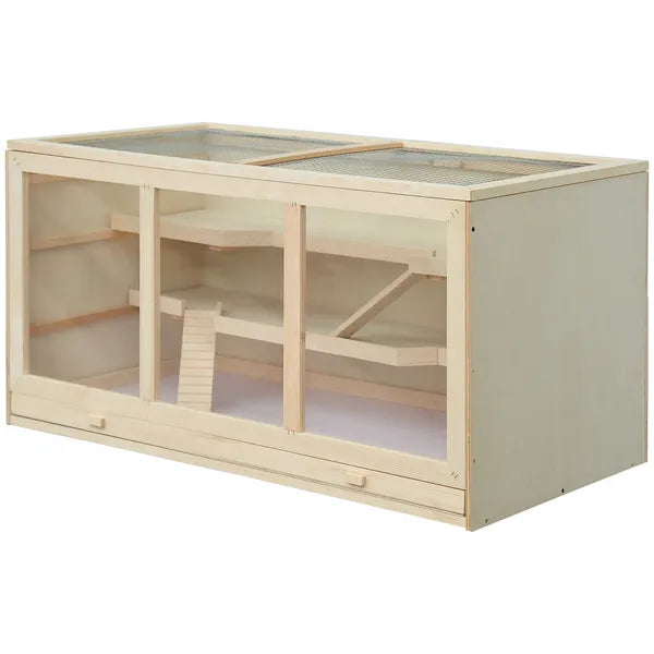 PawHut Hamster Cage 3 Tiers Wooden Big Habitat Mice Rat Exercise Play House Pen Opening Roof Ramps - product image 11