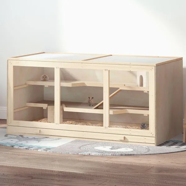 PawHut Hamster Cage 3 Tiers Wooden Big Habitat Mice Rat Exercise Play House Pen Opening Roof Ramps - product image 2