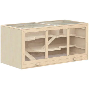 PawHut Hamster Cage 3 Tiers Wooden Big Habitat Mice Rat Exercise Play House Pen Opening Roof Ramps - product image 1
