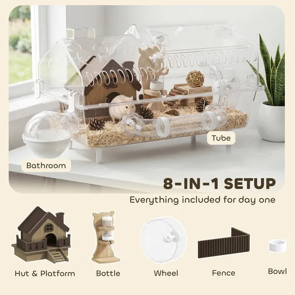 PawHut Hamster Cage with Large Wheel and Hideout, Small Animal Habitat with Accessories, Clear Pet House, 21.5" x 11.8" x 12.6" - product image 3