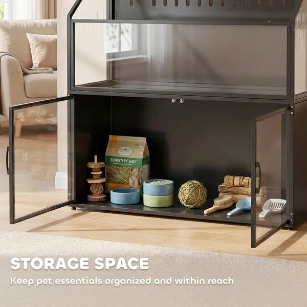 PawHut Hamster Cage with Storage Cabinet, Small Animal Cage with Easy View Acrylic Panels and Openable Top, Guinea Pig Habitat - product image 4