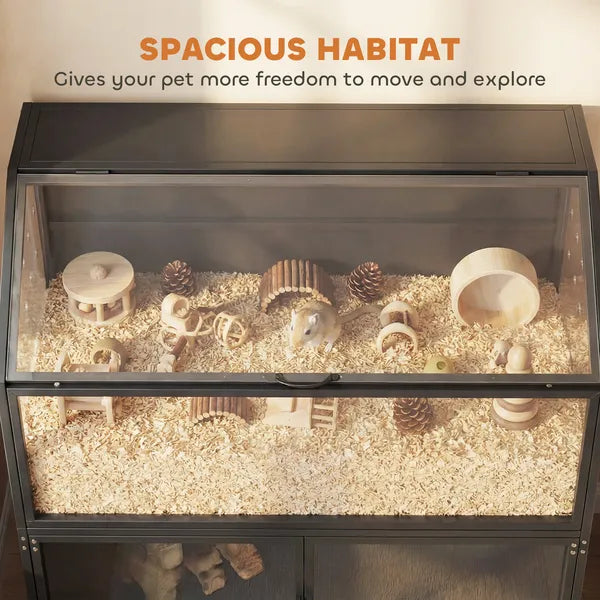 PawHut Hamster Cage with Storage Cabinet, Small Animal Cage with Easy View Acrylic Panels and Openable Top, Guinea Pig Habitat - product image 3
