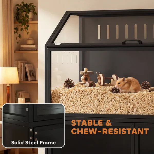 PawHut Hamster Cage with Storage Cabinet, Small Animal Cage with Easy View Acrylic Panels and Openable Top, Guinea Pig Habitat - product image 6