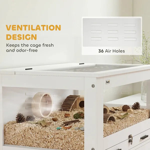 Hamster Cage with Storage Cabinet, Small Animal Cage with Pull Out Drawer and Acrylic Panels, 30" x 19.5" x 36" - product image 4
