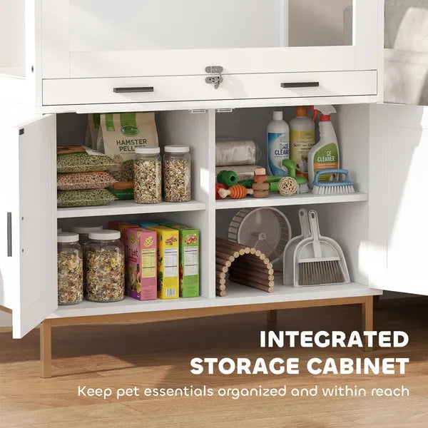 Hamster Cage with Storage Cabinet, Small Animal Cage with Pull Out Drawer and Acrylic Panels, 30" x 19.5" x 36" - product image 6