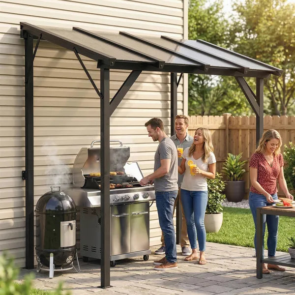 Hardtop Grill Gazebo, Lean-to BBQ Shelter with Polycarbonate Roof for Outdoor, Patio, Lawn - product image 2
