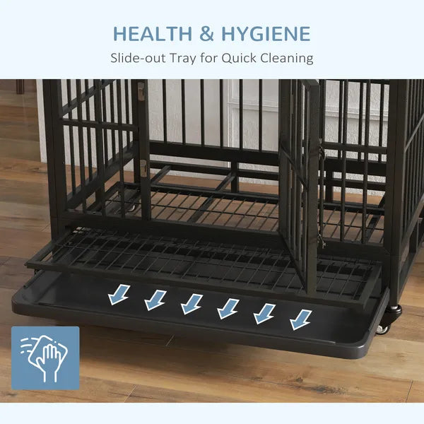 Heavy Duty Dog Cage 36 Metal Kennel with Lockable Wheels Double Door Removable Tray Gray - product image 6
