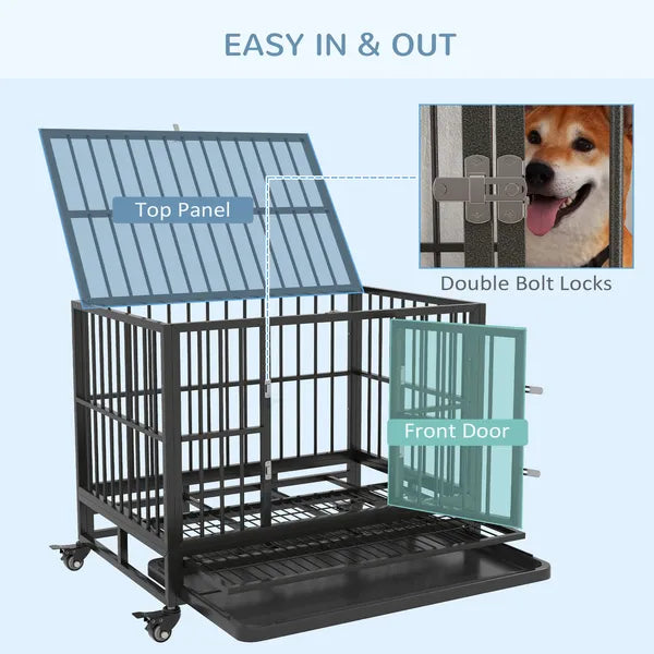 Heavy Duty Dog Cage 36 Metal Kennel with Lockable Wheels Double Door Removable Tray Gray - product image 5