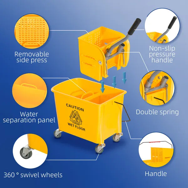 HOMCOM Heavy-Duty Janitor Mop Bucket with Wringer, Durable Yellow, Easy Clean-Up - product image 7