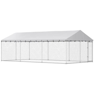 PawHut Heavy Duty Outdoor Dog Kennel with Waterproof Roof, 2 Secure Latches, Chain Link Dog Run for Backyard, 20' x 10' x 7' - product image 1