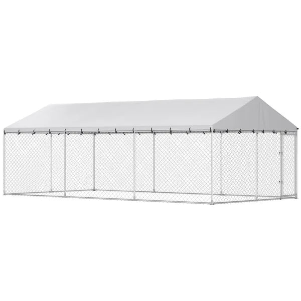 PawHut Heavy Duty Outdoor Dog Kennel with Waterproof Roof, 2 Secure Latches, Chain Link Dog Run for Backyard, 20' x 10' x 7' - product image 1