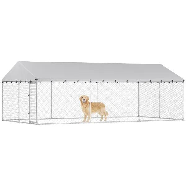 PawHut Heavy Duty Outdoor Dog Kennel with Waterproof Roof, 2 Secure Latches, Chain Link Dog Run for Backyard, 20' x 10' x 7' - product image 11