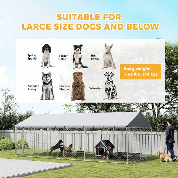 PawHut Heavy Duty Outdoor Dog Kennel with Waterproof Roof, 2 Secure Latches, Chain Link Dog Run for Backyard, 20' x 10' x 7' - product image 9