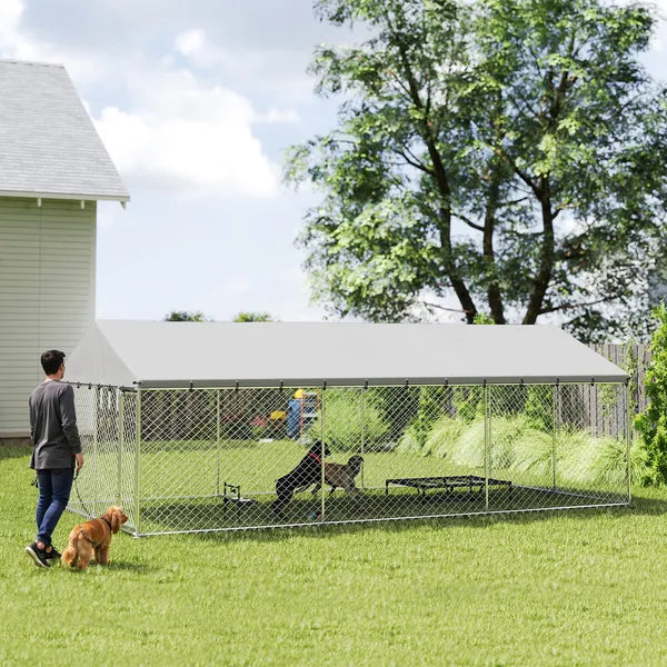 PawHut Heavy Duty Outdoor Dog Kennel with Waterproof Roof, 2 Secure Latches, Chain Link Dog Run for Backyard, 20' x 10' x 7' - product image 2