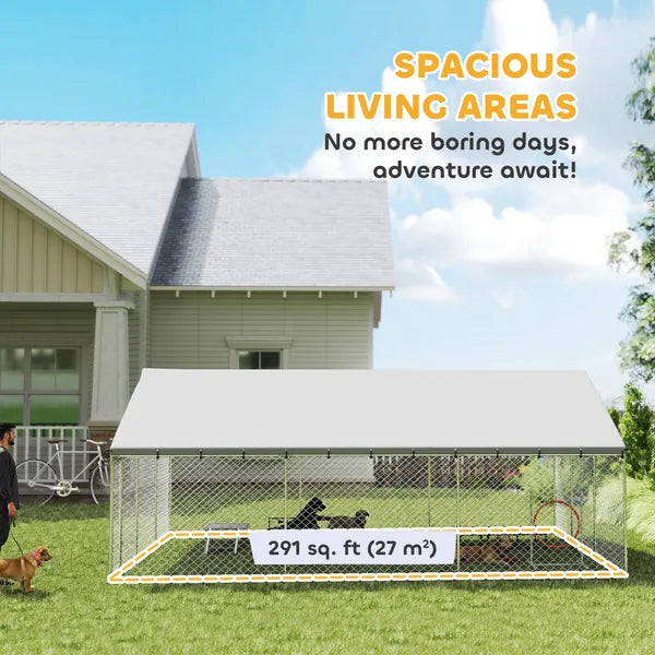 PawHut Heavy Duty Outdoor Dog Kennel with Waterproof Roof, 2 Secure Latches, Chain Link Dog Run for Backyard, 20' x 15' x 8' - product image 5