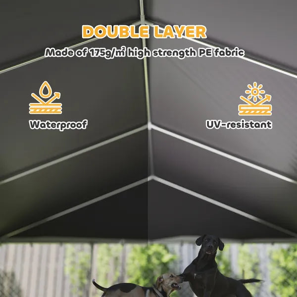 PawHut Heavy Duty Outdoor Dog Kennel with Waterproof Roof, 2 Secure Latches, Chain Link Dog Run for Backyard, 20' x 15' x 8' - product image 7