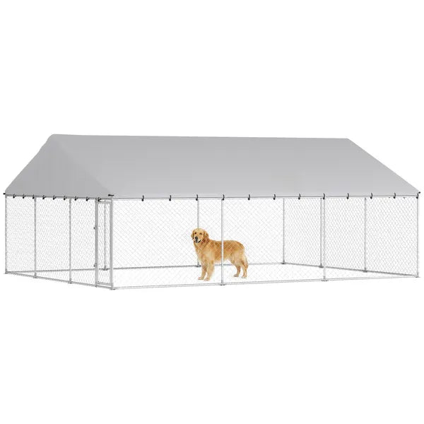 PawHut Heavy Duty Outdoor Dog Kennel with Waterproof Roof, 2 Secure Latches, Chain Link Dog Run for Backyard, 20' x 15' x 8' - product image 11