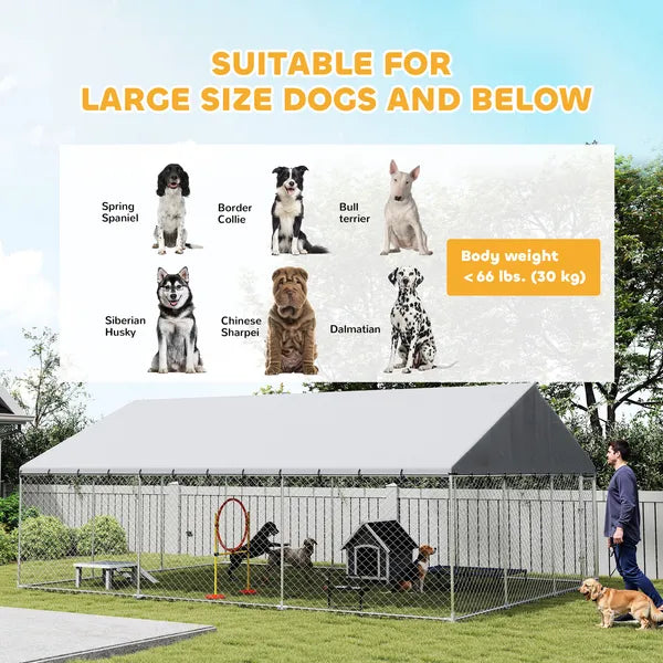 PawHut Heavy Duty Outdoor Dog Kennel with Waterproof Roof, 2 Secure Latches, Chain Link Dog Run for Backyard, 20' x 15' x 8' - product image 9