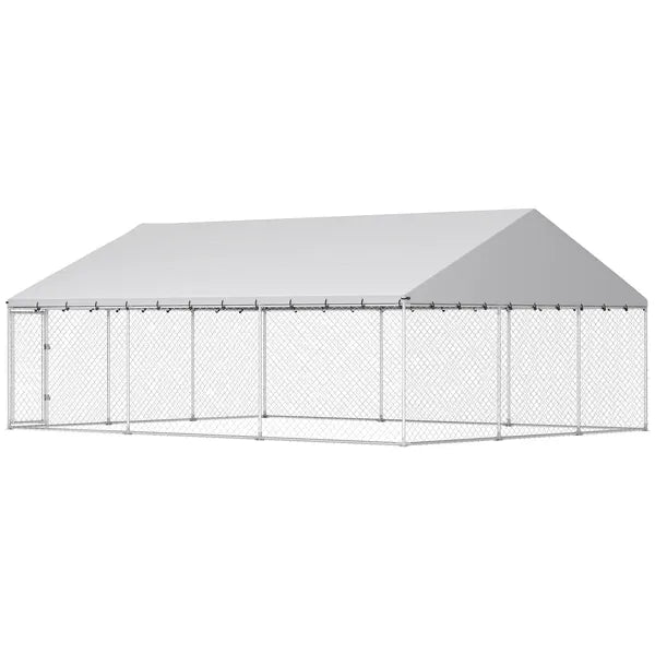 PawHut Heavy Duty Outdoor Dog Kennel with Waterproof Roof, 2 Secure Latches, Chain Link Dog Run for Backyard, 20' x 15' x 8' - product image 1