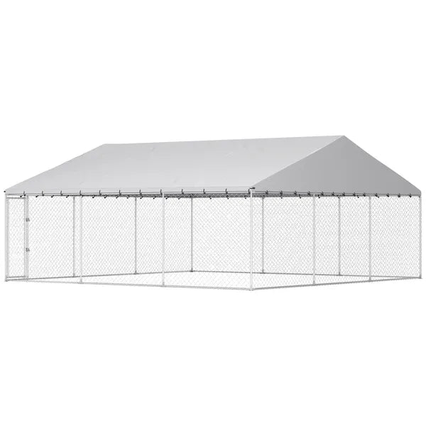PawHut Heavy Duty Outdoor Dog Kennel with Waterproof Roof, Secure Latch, Chain Link Dog Run for Backyard, 19.7 ft x 19.7 ft x 8.9 ft - product image 1