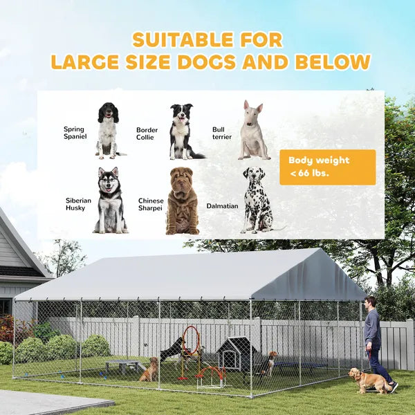 PawHut Heavy Duty Outdoor Dog Kennel with Waterproof Roof, Secure Latch, Chain Link Dog Run for Backyard, 19.7 ft x 19.7 ft x 8.9 ft - product image 9