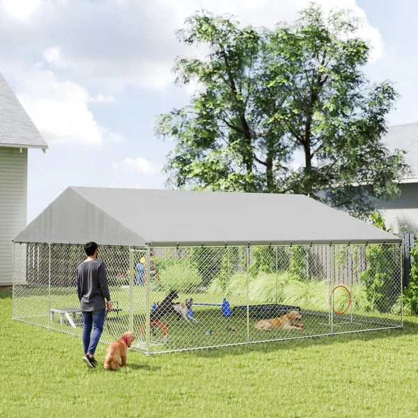 PawHut Heavy Duty Outdoor Dog Kennel with Waterproof Roof, Secure Latch, Chain Link Dog Run for Backyard, 19.7 ft x 19.7 ft x 8.9 ft - product image 2