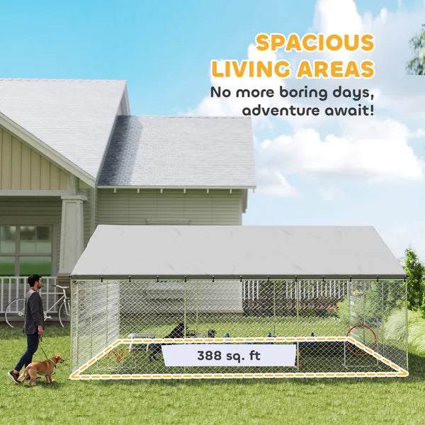PawHut Heavy Duty Outdoor Dog Kennel with Waterproof Roof, Secure Latch, Chain Link Dog Run for Backyard, 19.7 ft x 19.7 ft x 8.9 ft - product image 5