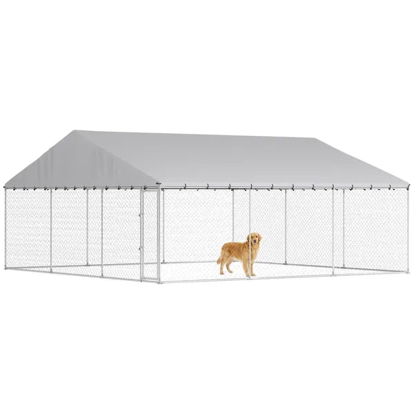PawHut Heavy Duty Outdoor Dog Kennel with Waterproof Roof, Secure Latch, Chain Link Dog Run for Backyard, 19.7 ft x 19.7 ft x 8.9 ft - product image 11