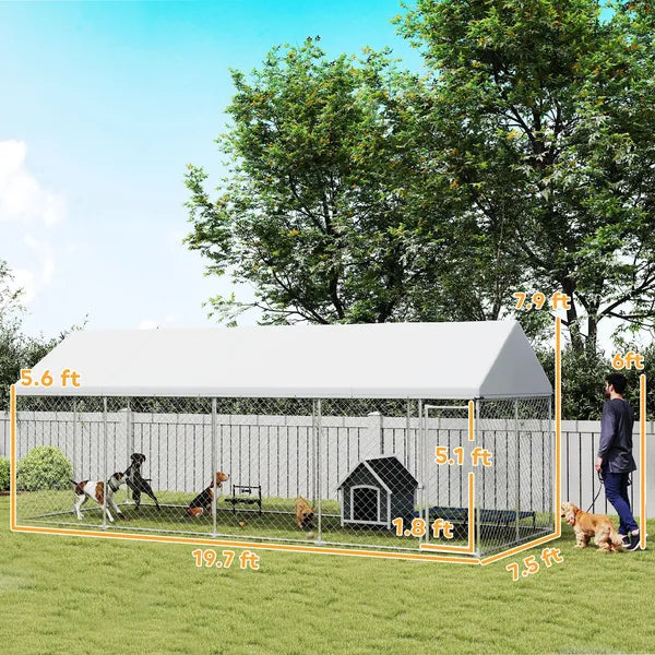 PawHut Heavy Duty Outdoor Dog Kennel with Waterproof Roof, Secure Latch, Chain Link Dog Run for Backyard, 20 ft x 7.5 ft x 8 ft - product image 2