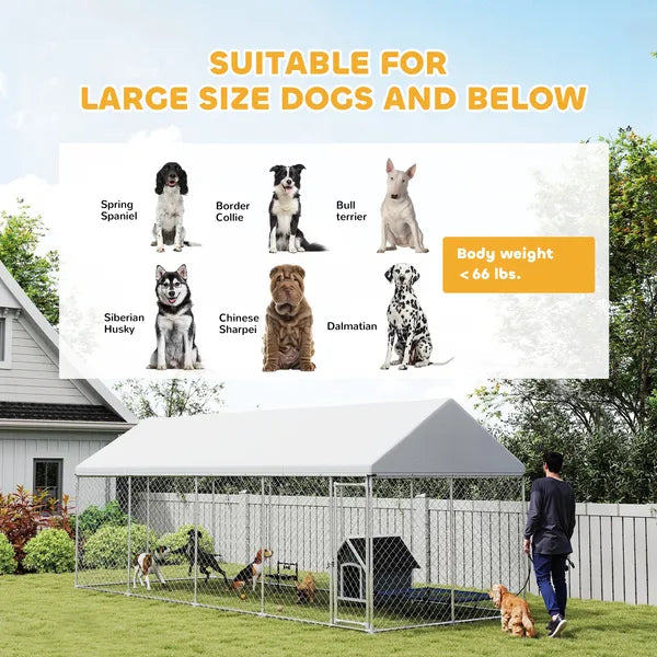 PawHut Heavy Duty Outdoor Dog Kennel with Waterproof Roof, Secure Latch, Chain Link Dog Run for Backyard, 20 ft x 7.5 ft x 8 ft - product image 7