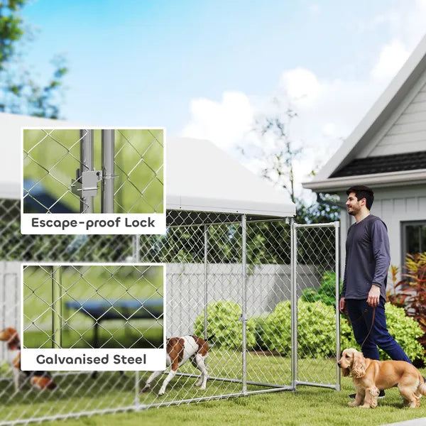 PawHut Heavy Duty Outdoor Dog Kennel with Waterproof Roof, Secure Latch, Chain Link Dog Run for Backyard, 20 ft x 7.5 ft x 8 ft - product image 5