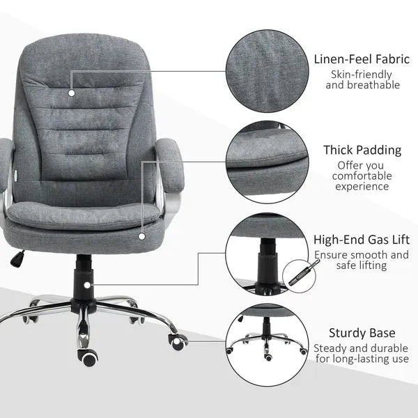 High Back Executive Home Office Chair Adjustable Height Upholstered Padding Gray - product image 7