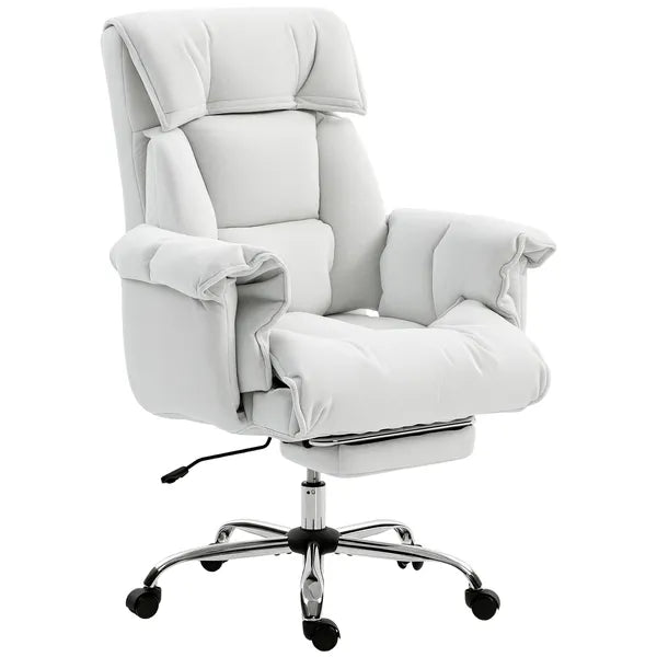 HOMCOM High Back Office Chair, Reclining Desk Chair with Footrest, High Resilience Foam, Rolling Wheels, Cream White - product image 1