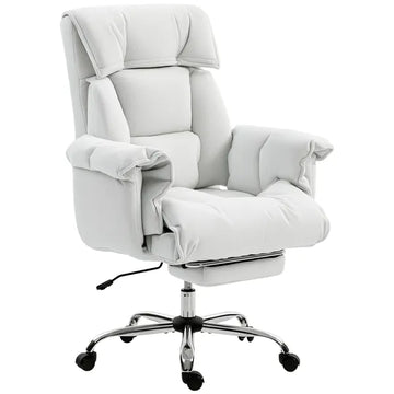 HOMCOM High Back Office Chair, Reclining Desk Chair with Footrest, High Resilience Foam, Rolling Wheels, Cream White - product image 1