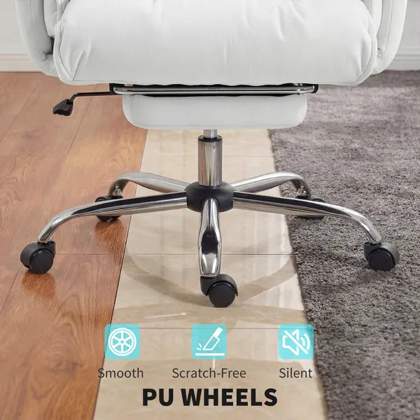 HOMCOM High Back Office Chair, Reclining Desk Chair with Footrest, High Resilience Foam, Rolling Wheels, Cream White - product image 9