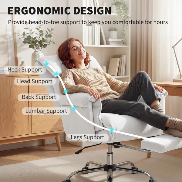 HOMCOM High Back Office Chair, Reclining Desk Chair with Footrest, High Resilience Foam, Rolling Wheels, Cream White - product image 4