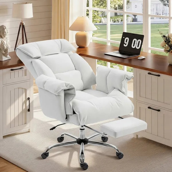 HOMCOM High Back Office Chair, Reclining Desk Chair with Footrest, High Resilience Foam, Rolling Wheels, Cream White - product image 2