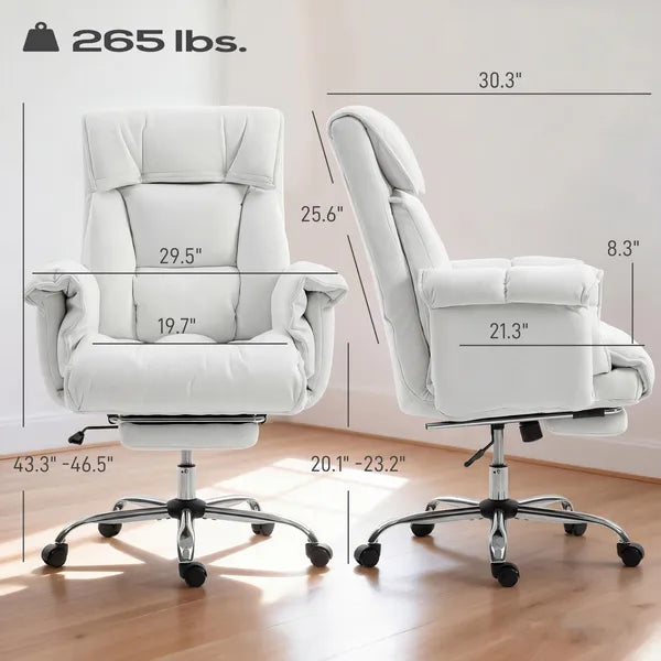 HOMCOM High Back Office Chair, Reclining Desk Chair with Footrest, High Resilience Foam, Rolling Wheels, Cream White - product image 3