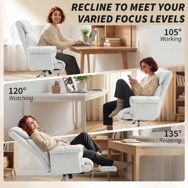 HOMCOM High Back Office Chair, Reclining Desk Chair with Footrest, High Resilience Foam, Rolling Wheels, Cream White - product image 7