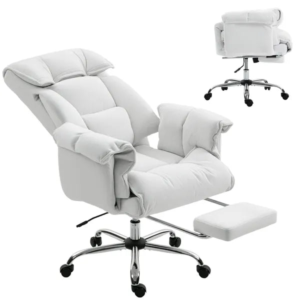 HOMCOM High Back Office Chair, Reclining Desk Chair with Footrest, High Resilience Foam, Rolling Wheels, Cream White - product image 11