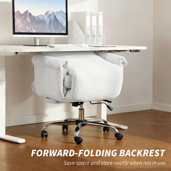HOMCOM High Back Office Chair, Reclining Desk Chair with Footrest, High Resilience Foam, Rolling Wheels, Cream White - product image 10