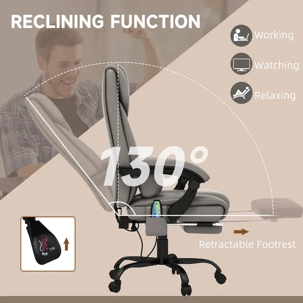 High Back PU Leather Massage Office Chair, 6 Vibration Points, Ergonomic with Footrest, Adjustable Height, Remote, Gray - product image 6