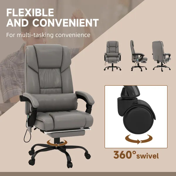 High Back PU Leather Massage Office Chair, 6 Vibration Points, Ergonomic with Footrest, Adjustable Height, Remote, Gray - product image 7