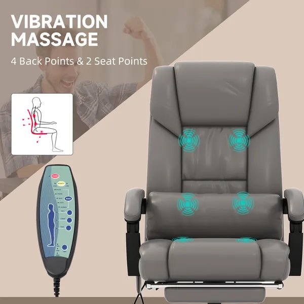 High Back PU Leather Massage Office Chair, 6 Vibration Points, Ergonomic with Footrest, Adjustable Height, Remote, Gray - product image 4